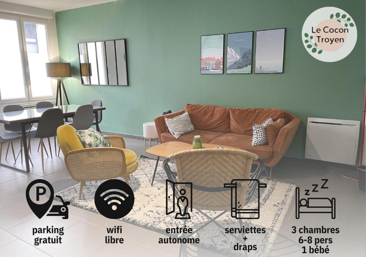 Le Cocon Troyen - Appartement 3 chambres avec 2 parkings, idéal familles et pros