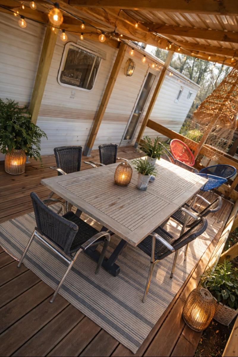 Mobil-home rénové tout confort, terrasse couverte, climatisation, arrivée autonome