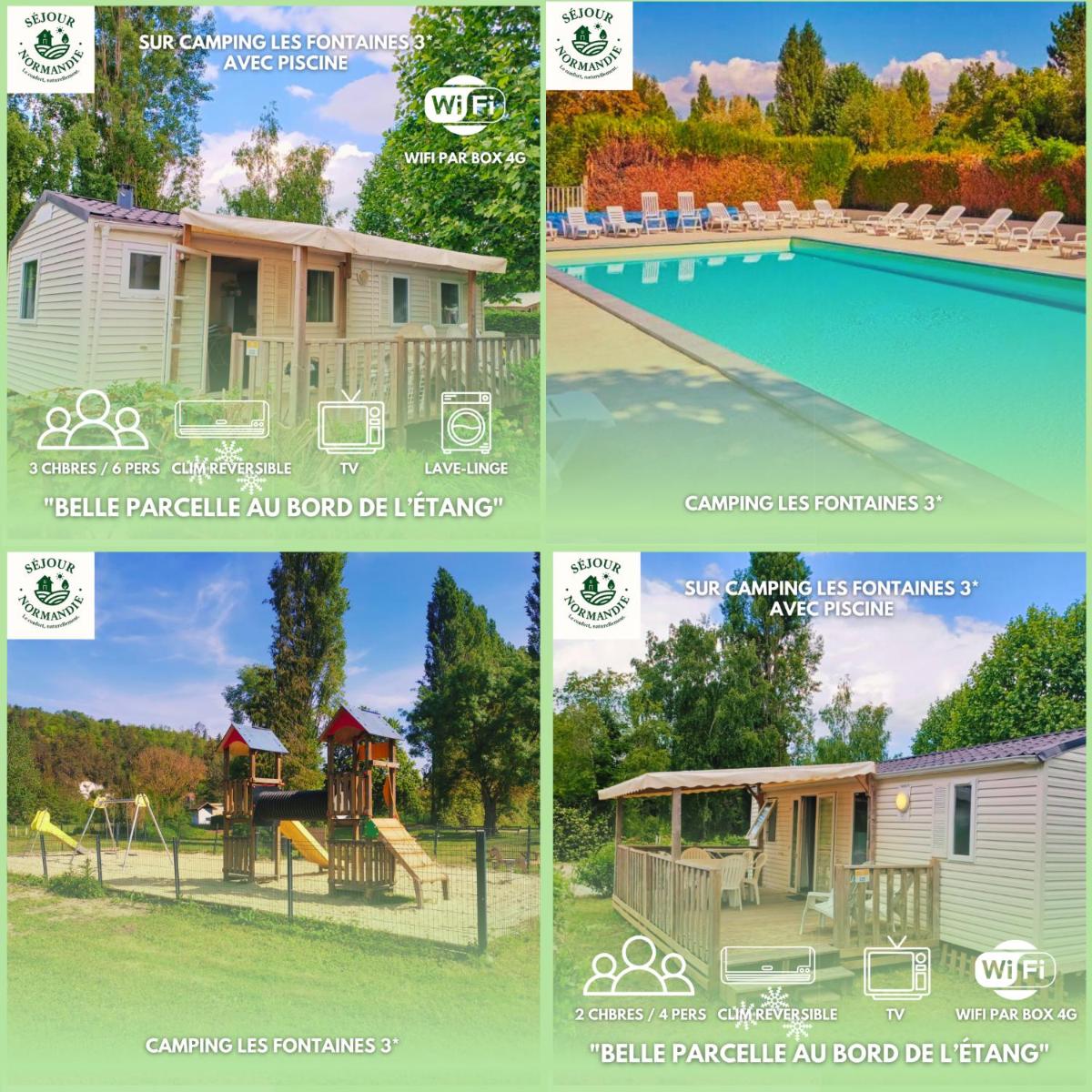 Mobilhomes Cozy 2 ou 3 chambres en bordure d'étang Camping 3 étoiles